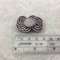 Gunmetal Plated CZ Cubic Zirconia Inlaid Ornate Bow Shaped Copper Slider - Measures 25mm x 35mm, Approx.  - Sold Individually, RANDOM