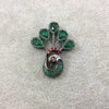 Gunmetal Plated CZ Cubic Zirconia Inlaid Green/Red Peacock Shaped Copper Slider - Measures 30mm x 38mm, Approx. - Sold Individually, RANDOM