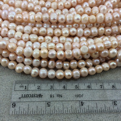 8-9mm AB Quality Natural LARGE HOLE Freshwater Pearl Peach Potato Shaped Beads - 15.5" Strand (Approximately 57 Beads) - Sold by the Strand