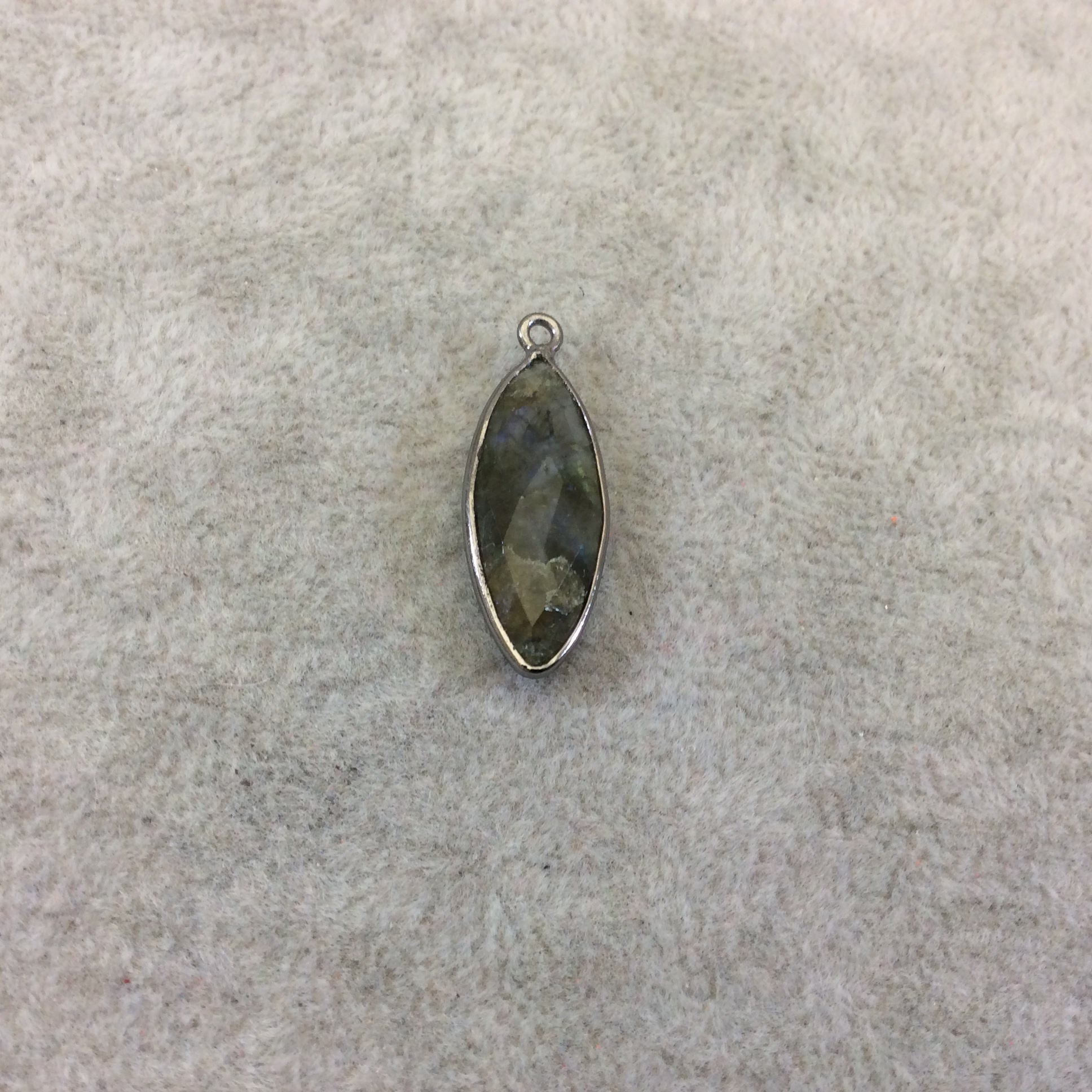 Labradorite Bezel | Gunmetal Plated Faceted Natural Marquise Shaped Pendant - Measuring 10mm x 25mm - Sold Individually, Chosen Randomly