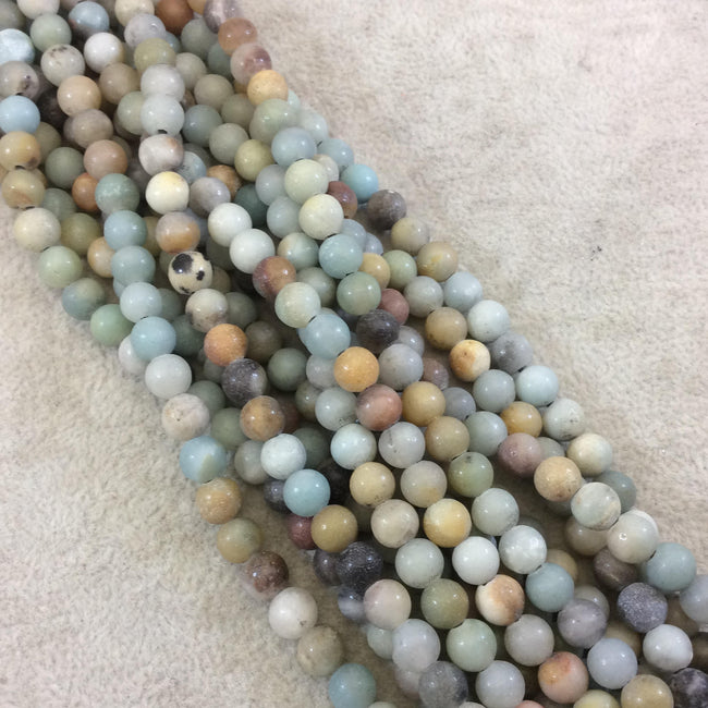 6mm Natural Semi-Gloss Finish Mixed Amazonite Round/Ball Shaped Beads with 1.5mm Holes - 7.5" Strand (Approx. 31 Beads) - LARGE HOLE BEADS