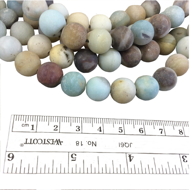 12mm Natural Matte Finish Mixed Amazonite Round/Ball Shaped Beads with 2mm Holes - 7.5" Strand (Approx. 16 Beads) - LARGE HOLE BEADS