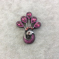 Pink Cubic Zirconia Peacock Slider - 30mm x 38mm - Gunmetal - Sold Individually - CZ Peacock Slider Bead in Gunmetal
