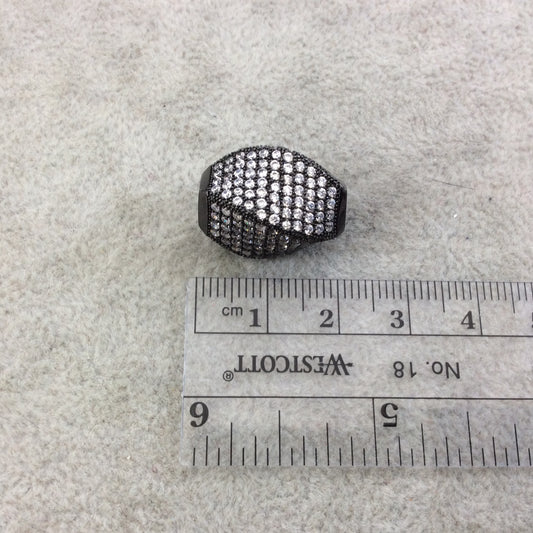 Gunmetal Plated CZ Cubic Zirconia Inlaid Twisted Barrel Bead  - Measures 13mmx20mm, Approx. - Sold Individually, RANDOM