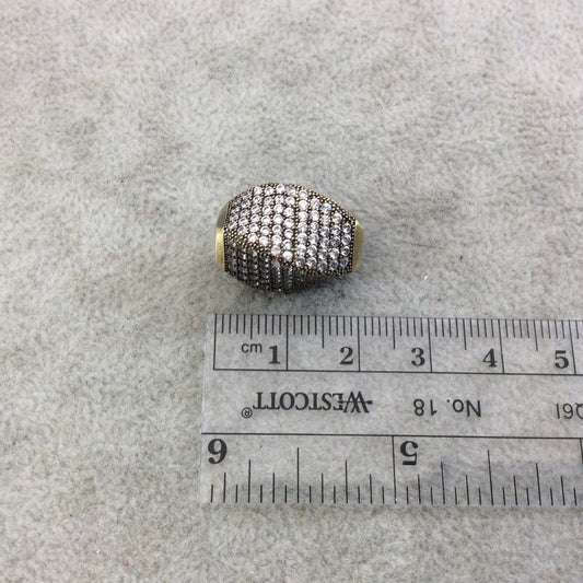 Bronze Plated CZ Cubic Zirconia Inlaid Twisted Barrel Bead  - Measures 13mmx20mm, Approx. - Sold Individually, RANDOM