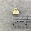 Gold Plated CZ Cubic Zirconia Inlaid Purse Shaped Bead  - Measures 12mmx12mm, Approx. - Sold Individually, RANDOM