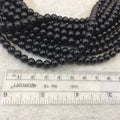 6mm Natural Black Agate Smooth Glossy Round/Ball Shaped Beads With 1.5mm Holes - 7" Strand (Approx. 30 Beads) - LARGE HOLE BEADS