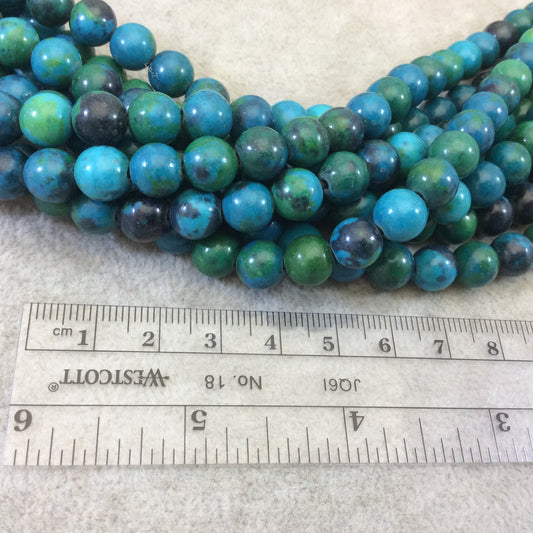 Dyed Blue-Green Chrysocolla Smooth Glossy Round/Ball Shaped Beads with Large Hole- 7.5" Strand- Available in 6mm, 8mm & 10mm
