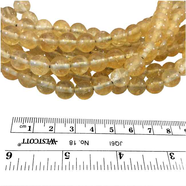 10mm Natural Yellow Citrine Smooth Glossy Round/Ball Shaped Beads With 2mm Holes - 7.5" Strand (Approx. 20 Beads) - LARGE HOLE BEADS