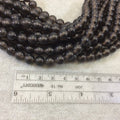 8mm Natural Smoky Gray Quartz Smooth Glossy Round/Ball Shaped Beads With 1.5mm Holes - 7.5" Strand (Approx. 23 Beads) - LARGE HOLE BEADS