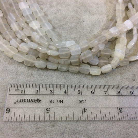 8mm Faceted Natural White Moonstone Flat Square Shaped Beads with 1mm Holes - 15.5" Strand (Approx. 47 Beads) - High Quality Gemstone