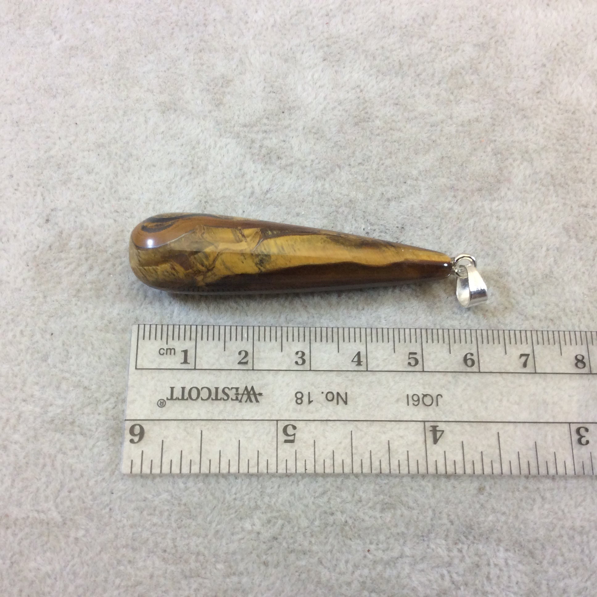 Single Natural Tiger Eye Teardrop/Pear Shaped Pendant with Silver Bail - Measuring 15mm x 50-55mm, Approx. - Sold Individually, Random