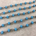 Gunmetal Plated Copper Wrapped Rosary Chain with 6mm Faceted Opaque Dk. Turquoise Glass Crystal Rondelle Beads - By the Foot (RC46-056B-GM)