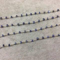 Silver Plated Copper Rosary Chain with Faceted 3-4mm Rondelle Shape Mystic Coated Blue/Gray Quartz Beads - Sold by the Foot (CH152-SV)