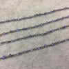 Gunmetal Plated Copper Rosary Chain with Faceted 3-4mm Rondelle Shape Mystic Coated Blue/Gray Quartz Beads - Sold by the Foot (CH152-GM)