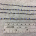 Gunmetal Plated Copper Rosary Chain with Faceted 3-4mm Rondelle Shape Mystic Coated Blue/Gray Quartz Beads - Sold by the Foot (CH152-GM)