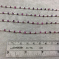 Silver Plated Copper Rosary Chain with Faceted 3-4mm Rondelle Shape Mystic Coated Magenta Quartz Beads - Sold by the Foot (CH153-SV)