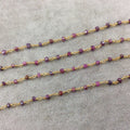 Gold Plated Copper Rosary Chain with Faceted 3-4mm Rondelle Shape Mystic Coated Magenta Quartz Beads - Sold by the Foot (CH153-GD)