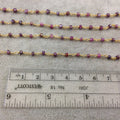 Gold Plated Copper Rosary Chain with Faceted 3-4mm Rondelle Shape Mystic Coated Magenta Quartz Beads - Sold by the Foot (CH153-GD)