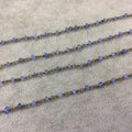 Gunmetal Plated Copper Rosary Chain with Faceted 3-4mm Rondelle Shape Mystic Coated Gray Blue Tanzanite Beads - Sold by the Foot (CH154-GM)