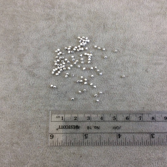 2mm Brushed Finish Silver Plated Copper Tiny 3D Cube Shaped Beads with 0.5-0.75mm Holes - Loose, Sold in Pre-Packed Bags of 100 Beads