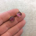 One Pair of Rose Pink Synthetic Cat's Eye Square Shaped Gold Plated Stud Earrings with NO ATTACHED Jump Rings - Measuring 10mm x 10mm