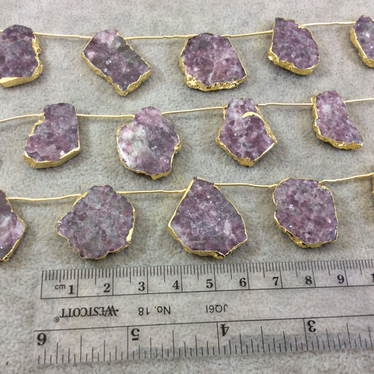 Lepidolite Top-Drilled Beads with Electroplated Edge