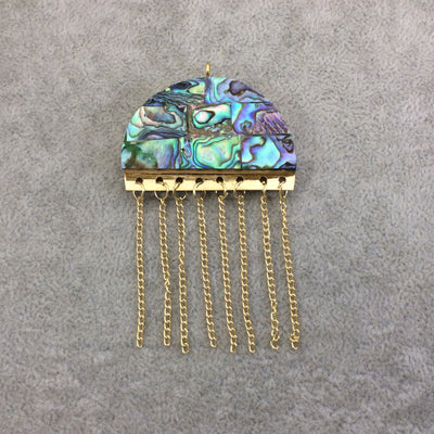 2" Iridescent Rainbow Jellyfish Shaped Natural Abalone Pendant with Gold Plated Chains - Measuring 48mm x 34mm, 45mm Chains 