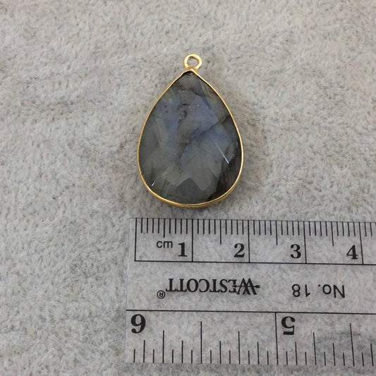 Labradorite Bezel | Natural Gemstone | One OOAK Gold Plated Faceted Teardrop Shaped Pendant "B4"- Measures 19mm x 27mm Approx.