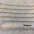 Gold Plated Copper Rosary Chain with Faceted 3-4mm Rondelle Shaped Mystic Coated Pink/Mauve Moonstone Beads - Sold Per Ft - CH144-GD