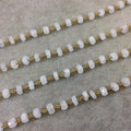 Gold Plated Copper Rosary Chain with Faceted 6-7mm Rondelle Shape Moonstone Beads - Sold by the Foot (CH325-GD) Quality Gemstone!
