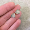 One Pair of Light Gray Synthetic Cat's Eye Triangle Shaped Gold Plated Stud Earrings with NO ATTACHED Jump Rings - Measuring 10mm x 10mm