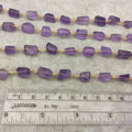 Gold Plated Copper Rosary Chain with Faceted 8-10mm x 10-12mm Nugget Shape Transparent Purple Amethyst Beads - Sold Per Ft - (CH433-GD)