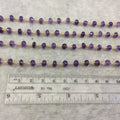 Gold Plated Copper Rosary Chain with Faceted 6mm Rondelle Shape Amethyst Beads - Sold by the Foot (CH335-GD) Quality Gemstone!