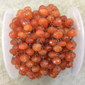 Gunmetal Plated Copper Rosary Chain with Faceted 6mm Rondelle Shape Carnelian  Beads - Sold by the Foot (CH337-GM) Quality Gemstone!