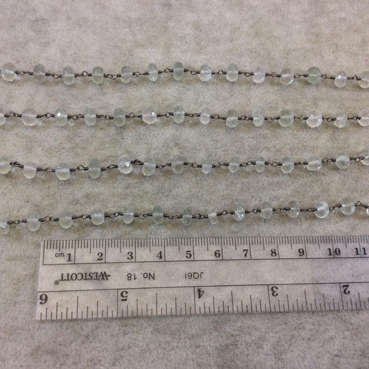 Gunmetal Plated Copper Rosary Chain with Faceted 6mm Rondelle Shape Green Amethyst Beads - Sold by the Foot (CH334-GM) Quality Gemstone!
