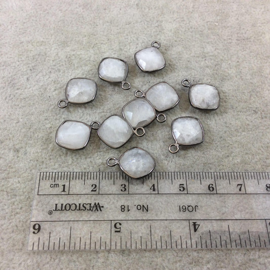 Gunmetal Plated Natural Moonstone Faceted Diamond Shaped Copper Bezel Pendant - Measures 9mmx9mm - Sold Individually, Random