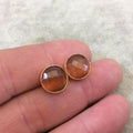 One Pair of Burnt Orange Synthetic Cat's Eye Round Shaped Gold Plated Stud Earrings with NO ATTACHED Jump Rings - Measuring 10mm x 10mm