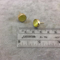 One Pair of Cadmium Yellow Synthetic Cat's Eye Round Shaped Gold Plated Stud Earrings with NO ATTACHED Jump Rings - Measuring 10mm x 10mm