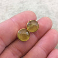 One Pair of Yellow Ochre Synthetic Cat's Eye Round Shaped Gold Plated Stud Earrings with NO ATTACHED Jump Rings - Measuring 10mm x 10mm
