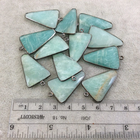 Gunmetal Plated Natural Amazonite Faceted Triangle Arrow Shaped Copper Bezel Pendant - Measures 20mm x 30mm - Sold Individually, Random