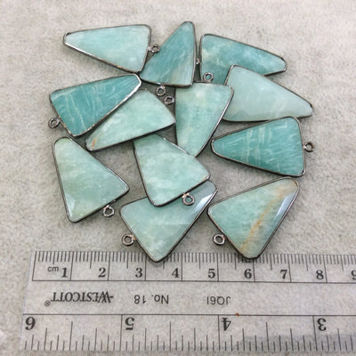 Gunmetal Plated Natural Amazonite Faceted Triangle Arrow Shaped Copper Bezel Pendant - Measures 20mm x 30mm - Sold Individually, Random