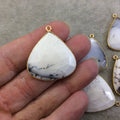 Gold Plated Natural Dendritic Opal Flat Back Faceted Teardrop Shaped Copper Bezel Pendant - ~ 30mm-30mm Long, - Sold Individually, Random!