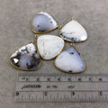 Gold Plated Natural Dendritic Opal Flat Back Faceted Teardrop Shaped Copper Bezel Pendant - ~ 30mm-30mm Long, - Sold Individually, Random!