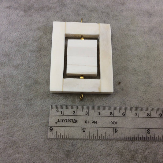 Ox Bone Rectangle Spinning Focal Pendant For Jewelry Making - 2.5 inch