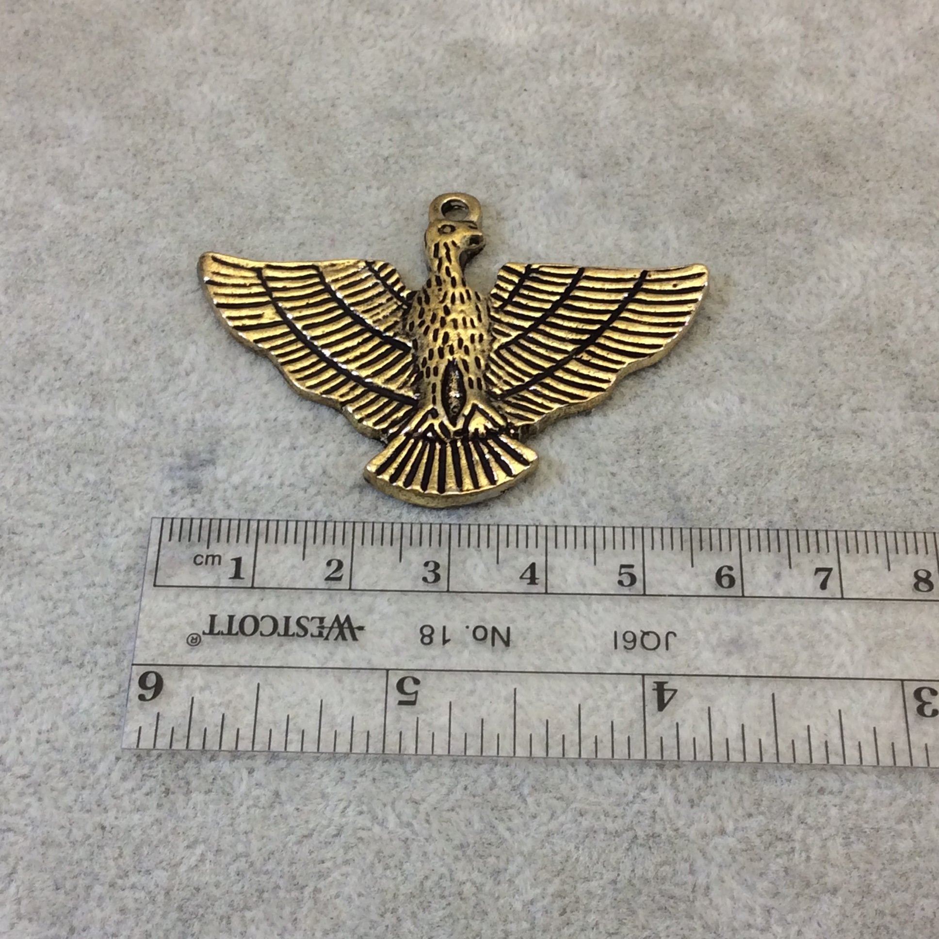 2.25" Brass Finish Large Eagle Bird Shaped Pendant with Attached Ring  - Measures ~ 35mm x 60mm - Sold Individually