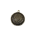 1" Brass Finish Raised Center Round Scalloped Medallion Shaped Pendant with Attached Ring  - Measures ~ 27mm x 27mm - Sold Individually