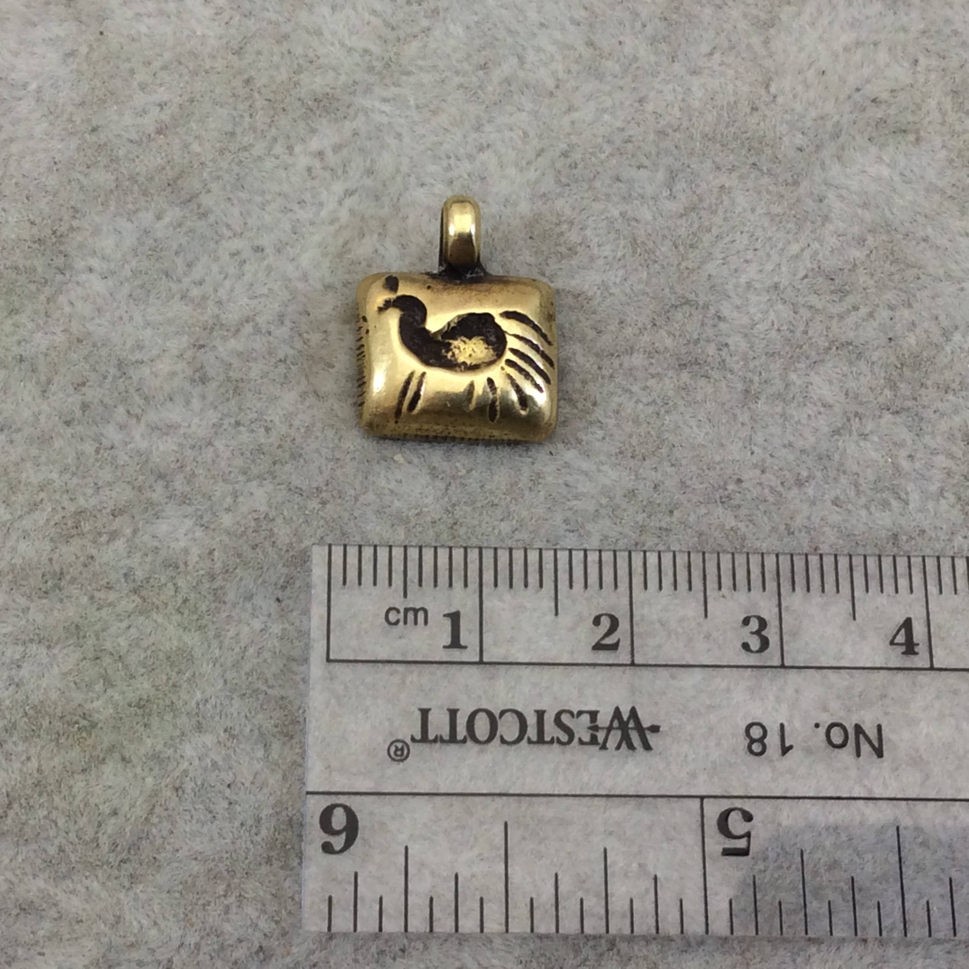 11mm x 13mm Oxidized Gold Plated Rustic Cast Standing Horse Icon Copper Rectangle Shaped Pendant w/ Attached Ring  - Sold Individually (K-5)