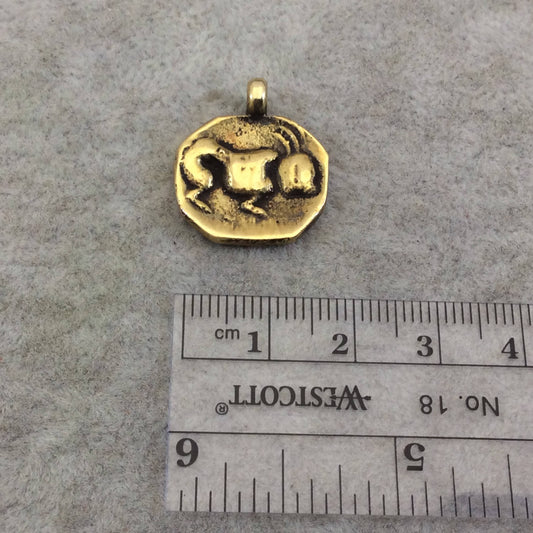 15mm x 18mm Oxidized Gold Plated Rustic Cast Standing Rabbit Icon Copper Oval Shaped Pendant w/ Attached Ring  - Sold Individually (K-9)