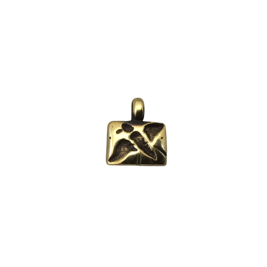 10mm x 13mm Oxidized Gold Plated Rustic Cast Hummingbird Icon Copper Rectangle Shaped Pendant w/ Attached Ring  - Sold Individually (K-19)